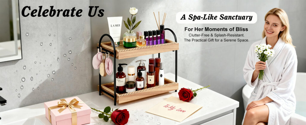 PE97D3~1 vanity organizer countertop, perfume organizer with hooks, bathroom counter storage, Mother's Day gift for mom, dorm room organizer