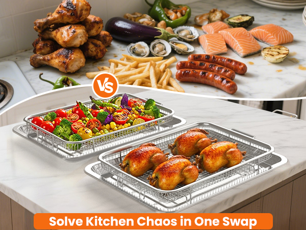air fryer basket for oven air fryer basket air fryer pan air fryer tray for oven air fryer basket for oven with air fry option air fryer pans for oven air fry basket for oven air fryer rac ( (5) Xumilas 2-piece air fryer basket cooking chicken wings and vegetables