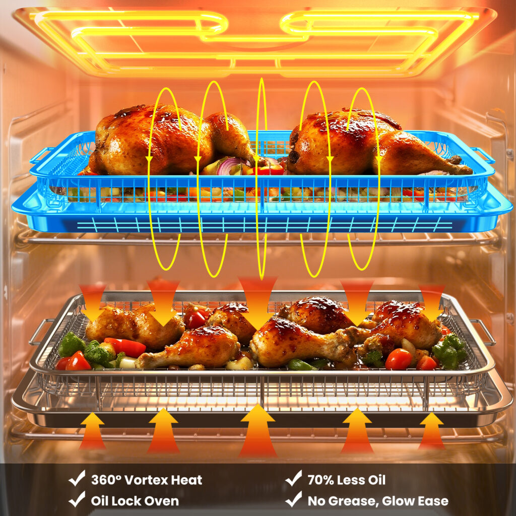 Xumilas 2-piece air fryer basket cooking chicken wings and vegetables