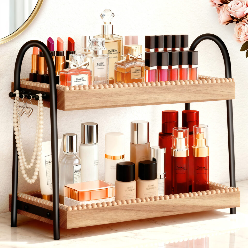 perfume organizer bathroom organizer bathroom counter organizer makeup organizer countertop bathroom countertop organizer make up organizers for vanity perfume tray kitchen countertop orga (1) vanity organizer countertop, perfume organizer with hooks, bathroom counter storage, Mother's Day gift for mom, dorm room organizer